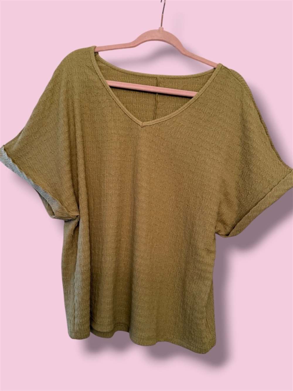 Olive V-Neck Textured Women's Top